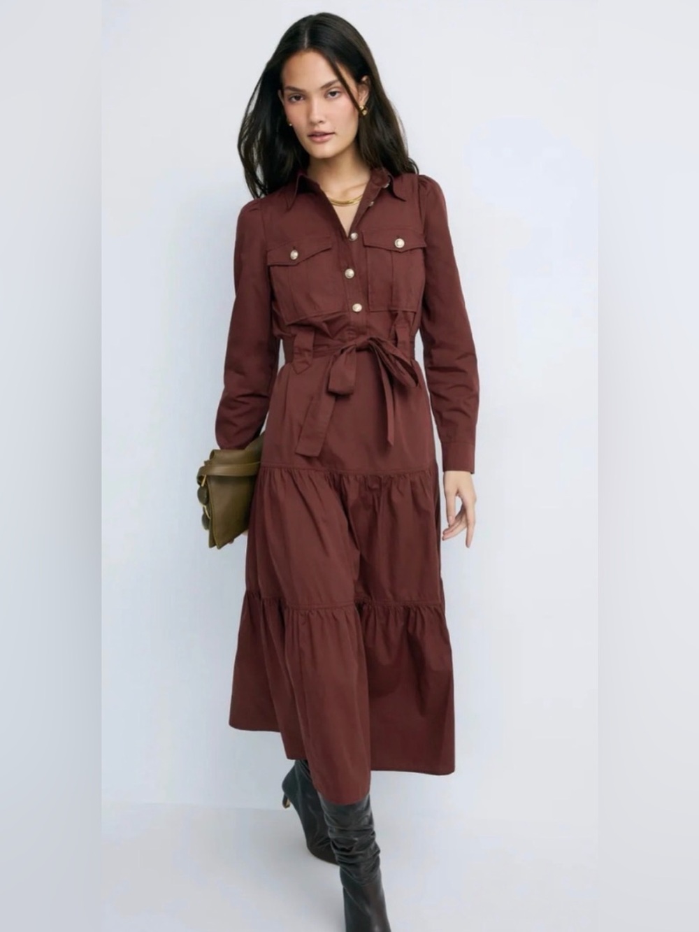 Derek Lam 10 Crosby x RTR Burgundy Utility Tiered Maxi Dress Size 4